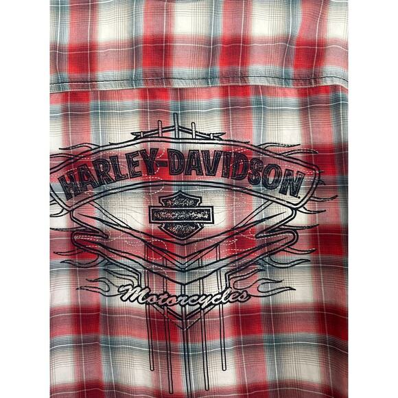 Harley Davidson Men's Red Plaid Short Sleeve Button Down Shirt 2XL - Picture 8 of 8
